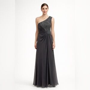 Vintage Aspeed One Shoulder Chiffon Gown Embellished Gray Medium Y2K Prom Chic